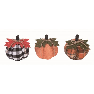 Transpac Small Plush Buffalo Check Pumpkin Set of 3 Decorative Figurines for Fall Harvest Indoor Tabletop Decor