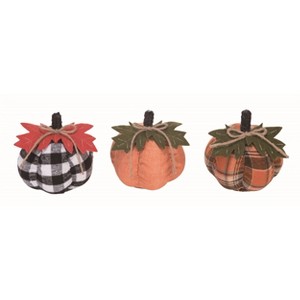 Transpac Small Plush Buffalo Check Pumpkin Set of 3 Decorative Figurines for Fall Harvest Indoor Tabletop Decor - 1 of 1