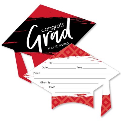 Big Dot of Happiness Red Grad - Best is Yet to Come - Shaped Fill-in Invitations - Red Graduation Party Invitation Cards with Envelopes - Set of 12