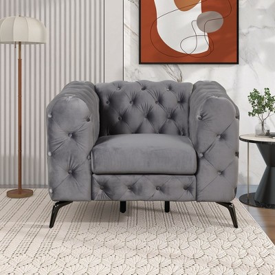 40.5" Modern Single Sofa With Arms, Accent Sofa Armchair With Button Tufted Back, Velvet Upholstered Single Sofa Chair For Bedroom Small Space