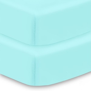 BreathableBaby All-in-One Fitted Sheet & Waterproof Cover, For 52" x 28" Crib Mattress (2-Pack), Aqua - 1 of 4