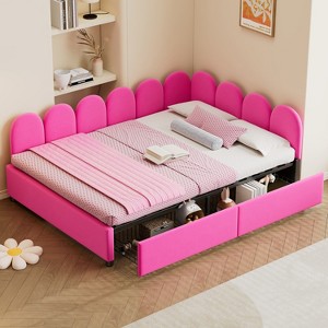 Upholstered Daybed with 2 Drawers, Velvet Sofabed with Soft Fabric Headboard, No Box-spring Needed, Rose Red - 1 of 4