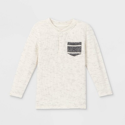 Toddler Boys' Double Knit Long Sleeve T-Shirt - Cat & Jack™ Cream 12M