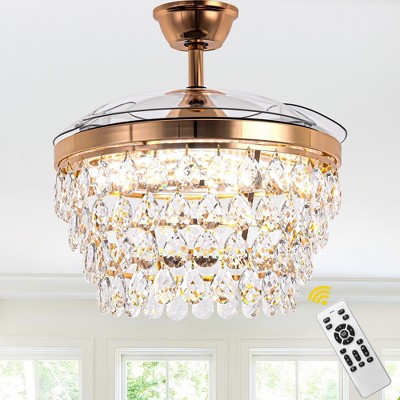 Bella Depot 42" Modern Gold Crystal Ceiling Fan with Light and Remote