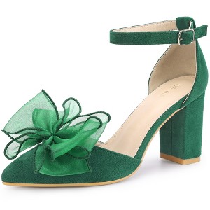 Allegra K Women's Bow Knot Pointed Toe Block Heel Pumps - 1 of 4