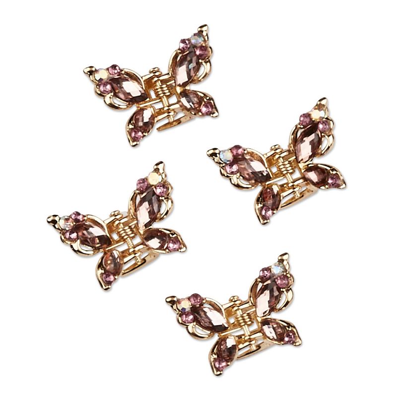 sc&#252;nci be-&#252;-tiful Rhinestone Embellished Butterfly Mini Claw Clips - Pink/ Gold - 4pcs, 4 of 7