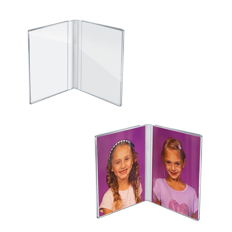 Azar Displays Clear Acrylic Double Photo Holder, Side by Side Dual Frame, Size 4"W x 6"H, 2-Pack, 2 of 6