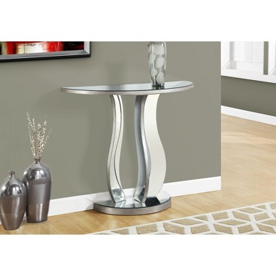 Contemporary Mirrored Demilune Console Table in Brushed Silver