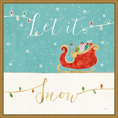 16" x 16" Let it Snow Christmas Sleigh by Veronique Charron Framed Canvas Wall Art - Amanti Art