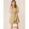 Allegra K Women's Summer Ruffled Short Sleeve Belted Button Down Shirt Dress - 2 of 4