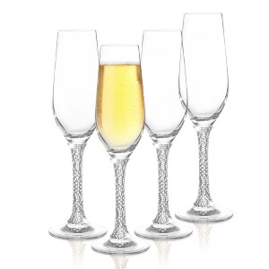 Berkware Luxurious Crystal Champagne Flutes with Elegant Rhinestone Embellished Stem - 8oz - 1 of 4