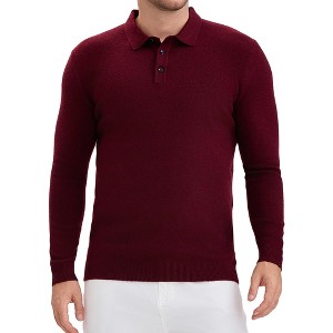 INSPIRE CHIC Men's Long Sleeve Solid Color Pullover Business Knitted Polo Shirt - 1 of 4