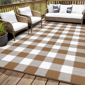 Waterproof Outdoor Rug, Reversible Plastic Straw Patio Mat, Portable Plaid Carpet for Camping, Porch, Deck, Backyard - 1 of 4