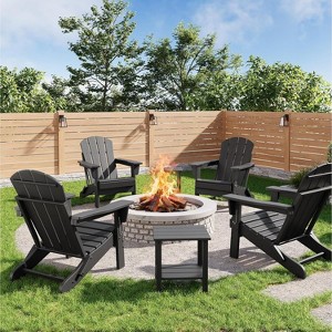 coucheta Folding Adirondack Chairs Set of 4 with 2 Side Table, HDPE Outdoor Chairs with Wood Texture, Weather Resistant for  Deck, Patio, Pool, Black - 1 of 4