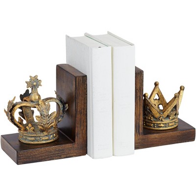 Kensington Hill Golden Crowns 6" High King and Queen Antique Bookends Set