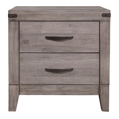 Vynxaria 1pc 2-Drawer Nightstand (Bed Side Table), Brownish Gray Finish, Melamine Laminate, Premium Wood/Engineered Wood, Black Nickel Pulls
