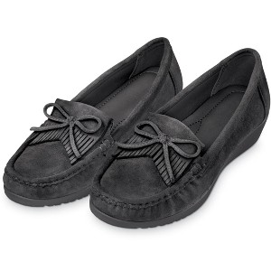 Collections Etc Stylish Faux Suede Fringe Detail Women's Loafers - 1 of 4