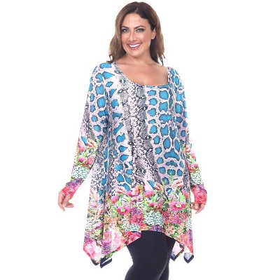 Women's Plus Size Paisley and Animal Print Scoop Neck Marlene Tunic - White Mark