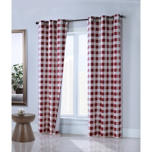 Harwich Grommet Top Curtain Panels Red, Red Plaid Curtain Panels