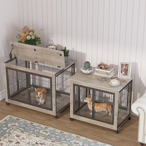 YOOCOZZ Furniture Style Dog Crate, Side Table on Wheels with Double Doors and Lift Top, 25.19''L x 38.58''W x 27.2''H-Gray - 1 of 4