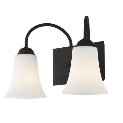 Black Steel 2-Light Vanity with Hand Blown Satin Opal Glass