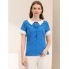 Allegra K Women's Contrast Doll Collar Polka Dots Short Sleeves Blouse - 3 of 4
