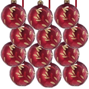 TopComfy Decorative Object Glass Christmas Ball Ornaments Stylish Glitter Detail for Holiday Tree Decor, Red, 3"*3"*3" - 1 of 4