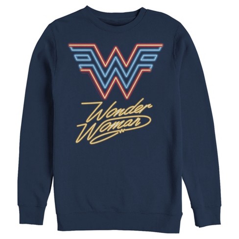 Men's Wonder Woman 1984 Neon Logo Glow Sweatshirt - Navy Blue - 2X Large
