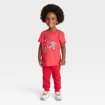 Toddler Boys' Valentine's Day 'Critters' Short Sleeve T-Shirt and Fleece Jogger Pants Set - Cat & Jack™ Red