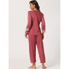 Allegra K Women’s Soft V Neck 3/4 Sleeves Lace Insert Two-Piece Pajama Sets - 3 of 4
