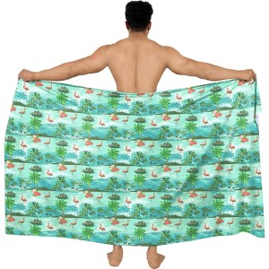 HAPPY BAY Men's Holiday Pareo Standard Swimsuits Elegant Vacation Summer Sarong Swimwear Long Swim Beach Wrap for Men One Size Blue, flamingo - 1 of 4
