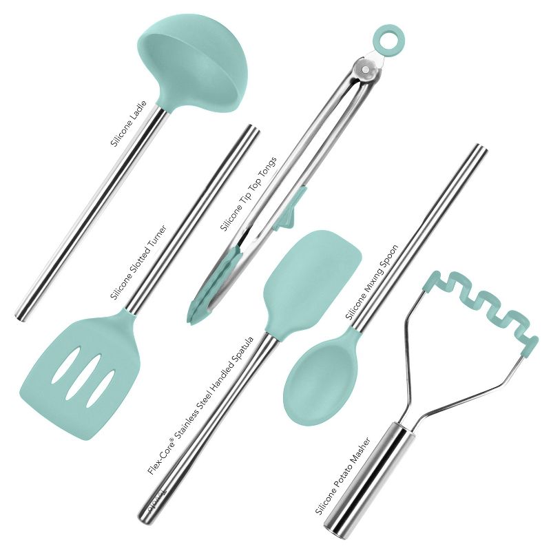 Tovolo 6pc Silicone and Stainless Kitchen Utensil Set Aqua, 5 of 6