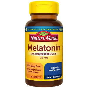 Nature Made  Melatonin Extra Strength 100% Drug Free Sleep Aid for Adults 10mg per serving Tablets - 70ct - 1 of 4