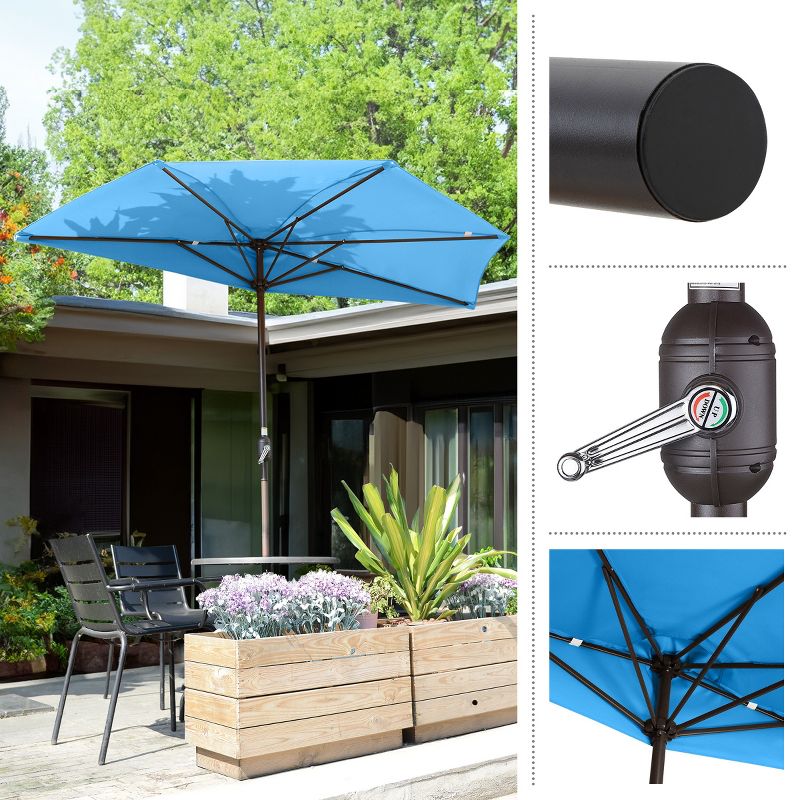 Half Round Patio Umbrella with Easy Crank – Compact 9ft Semicircle Outdoor Shade Canopy for Balcony, Porch, or Deck by Nature Spring (Blue), 2 of 8
