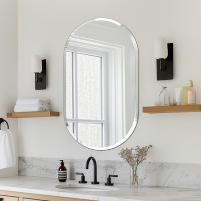 Artloge Long Oval Frameless Bathroom Mirror Silver Wall Mirror Modern with Contemporary Mirror for Room Entryway Hallway