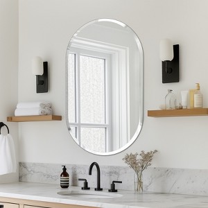 Artloge Long Oval Frameless Bathroom Mirror Silver Wall Mirror Modern with Contemporary Mirror for Room Entryway Hallway - 1 of 4
