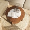 Tangkula Round Coffee Table w/ 2-Tone Tabletop & Open Storage Shelf Wood Support Legs - 3 of 4