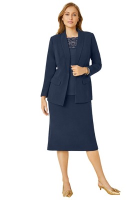 Jessica London Women's Plus Size Two Piece Single Breasted Jacket Skirt  Suit Set - 20, Navy Blue : Target