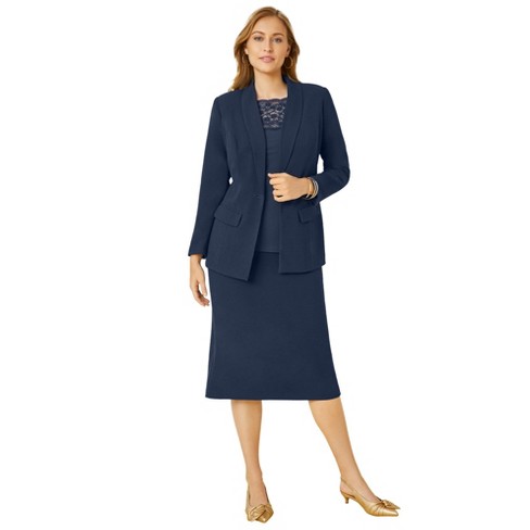 Jessica London Women's Plus Size Two Piece Sleeveless Tunic Top Capri Pants  Linen Blend Set - 20, Navy Blue 