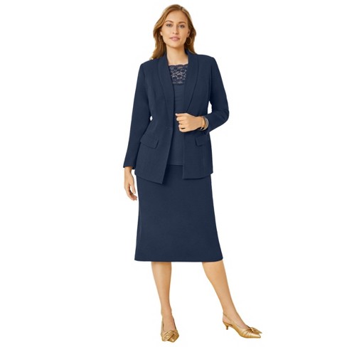 Jessica London Women's Plus Size Two Piece Single Breasted Pant Suit Set -  22 W, Navy Blue : Target