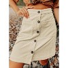 Women's Corduroy A-Line Mini Skirt - High Waisted Button Down Short Skirt with Pockets Beige - 3 of 4