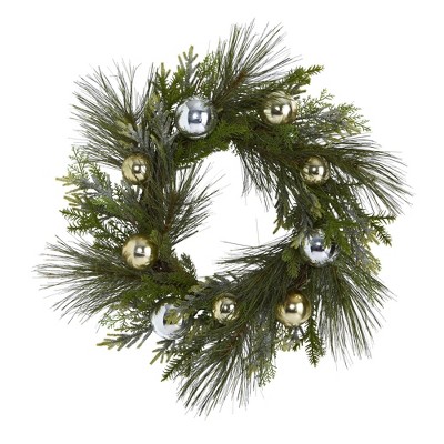 Nearly Natural 26 Sparkling Pine Artificial Wreath With Decorative   GUEST 76008edf C42b 46c7 Bd23 75ab7c858a53