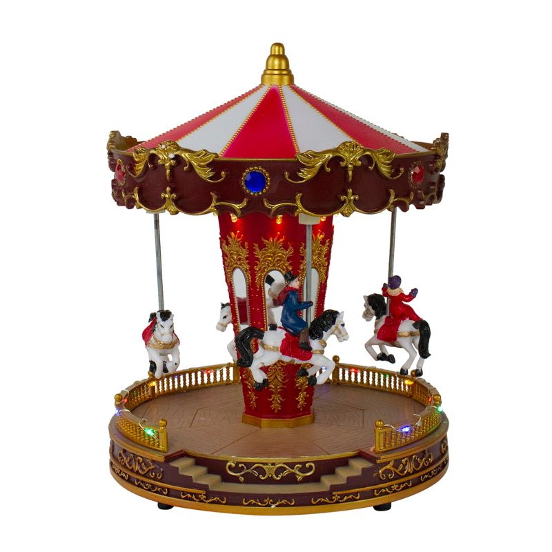 Northlight LED Lighted and Animated Horses Christmas Carousel Village Display - 11" - Red and White, 1 of 8