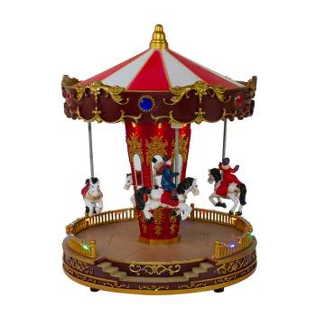 Northlight LED Lighted and Animated Horses Christmas Carousel Village Display - 11" - Red and White