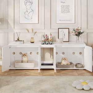 Cat Litter Box Enclosure for 2 Cats, Hidden Litter Box Furniture with Double Rooms and Scratching Pad - 1 of 4