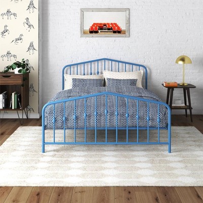 Sea Blue Queen Metal Platform Bed with Headboard and Slats