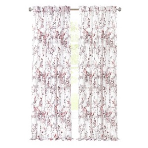 Kate Aurora 2 Piece Shabby Chic Cherry Blossom Designed Airy Sheer Rod Pocket & Back Tab Curtain Panels - 1 of 3