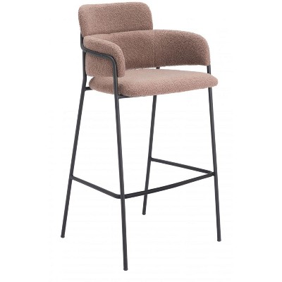 Shearling Fabric Barstool 40.6" H, Brown with Black Steel Legs by Zuo Modern (Set of 2)