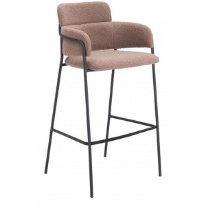 Shearling Fabric Barstool 40.6" H, Brown with Black Steel Legs by Zuo Modern (Set of 2) - 1 of 4