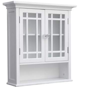 Teamson Home Neal Removable Wooden Wall Cabinet with 2 Glass Doors, White